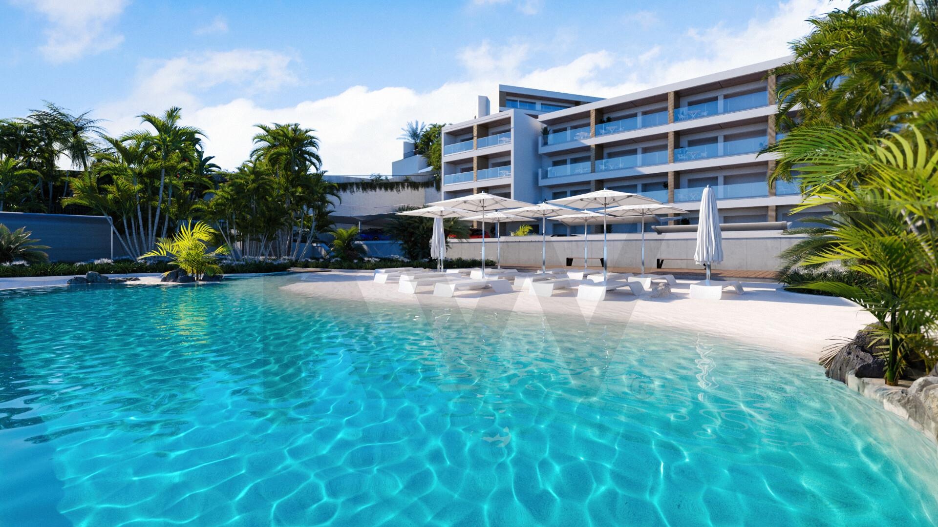 Ornelas Legacy — piscina lagoa e alçado do empreendimento na Calheta